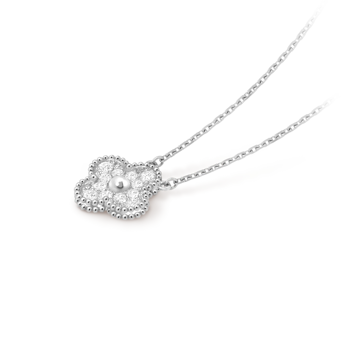 Van Cleef & Arpels Vintage Alhambra collection full diamond four-leaf clover necklace