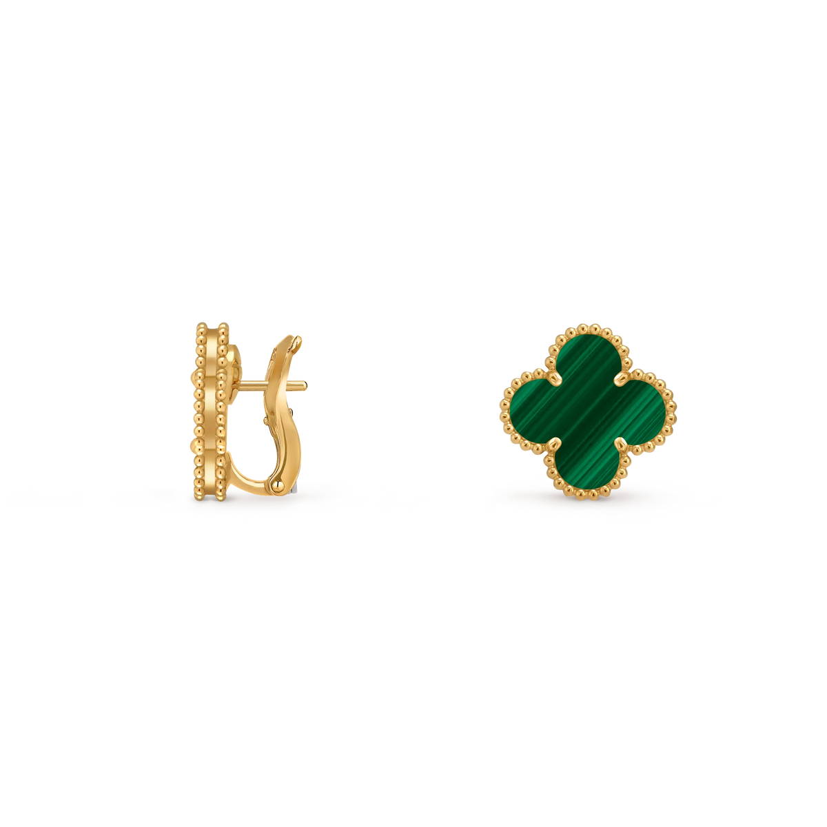 Van Cleef & Arpels Vintage Alhambra Collection Gold Malachite Four-Leaf Clover Earrings