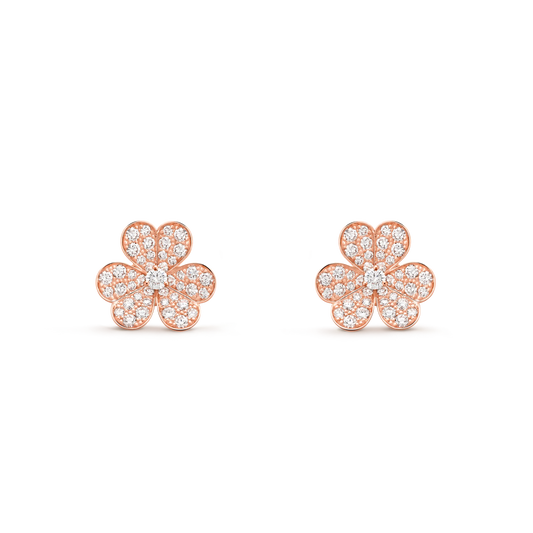 Van Cleef & Arpels Frivole Collection Full Diamond Three-Petal Flower Earrings