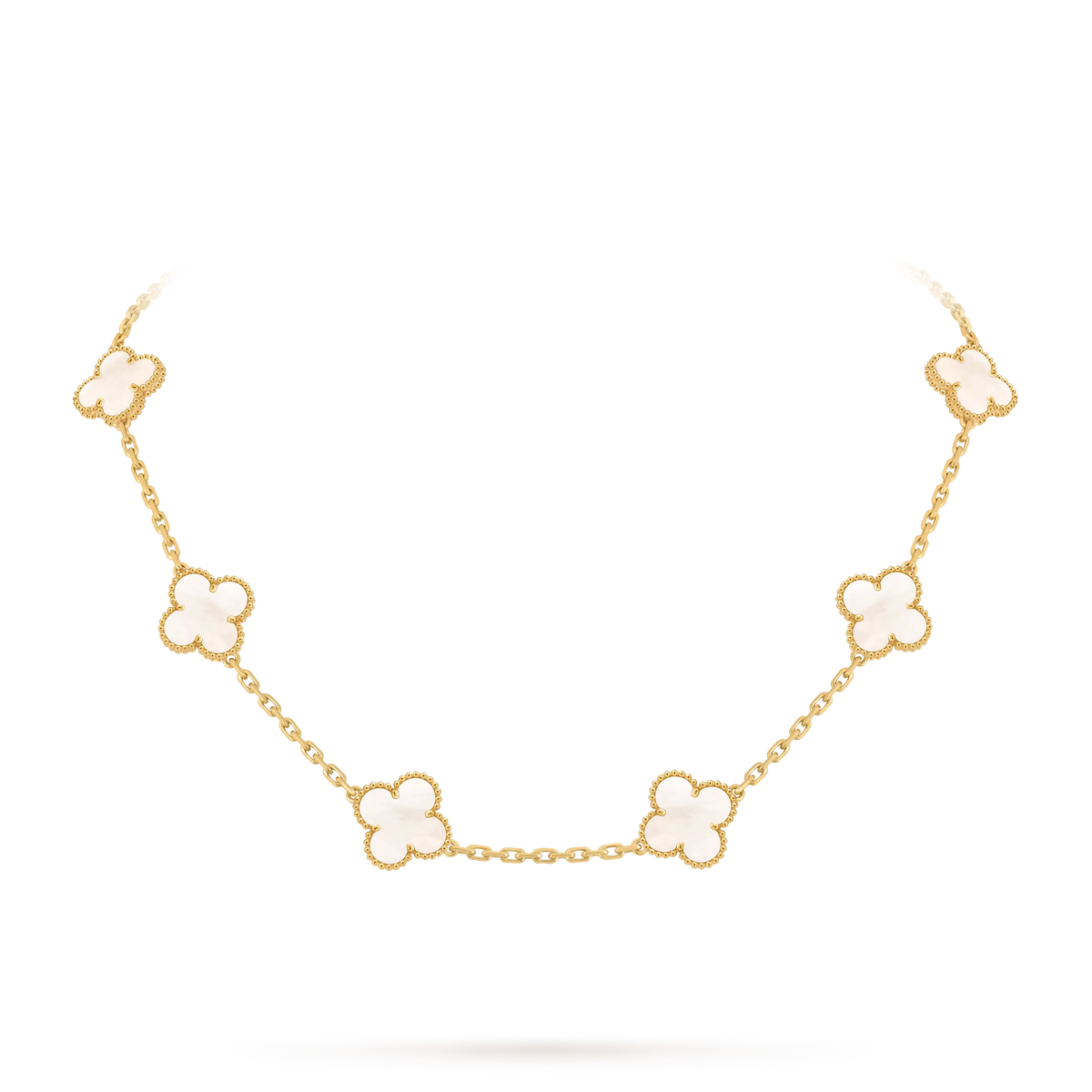 Van Cleef & Arpels Vintage Alhambra Collection White Mother-of-Pearl Four-Leaf Clover Long Necklace