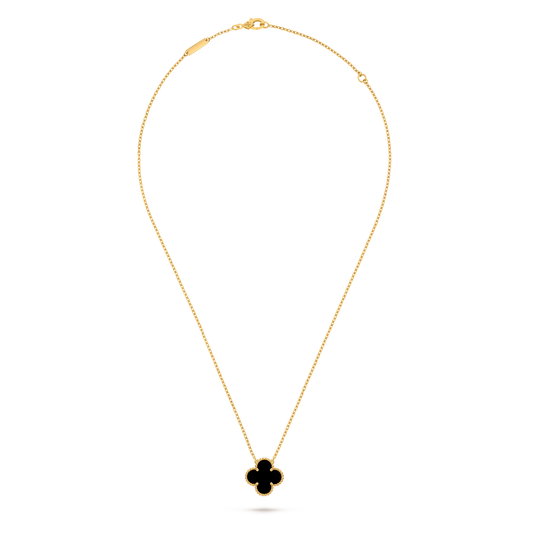 Van Cleef & Arpels Vintage Alhambra Medium Four-Leaf Clover Necklace in Black Onyx