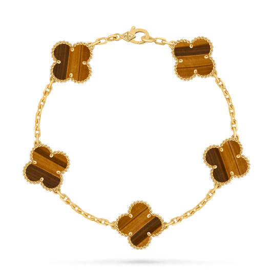Van Cleef & Arpels Vintage Alhambra Tiger Eye Five-Flower Bracelet