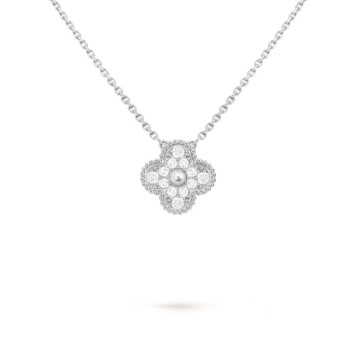 Van Cleef & Arpels Vintage Alhambra collection full diamond four-leaf clover necklace